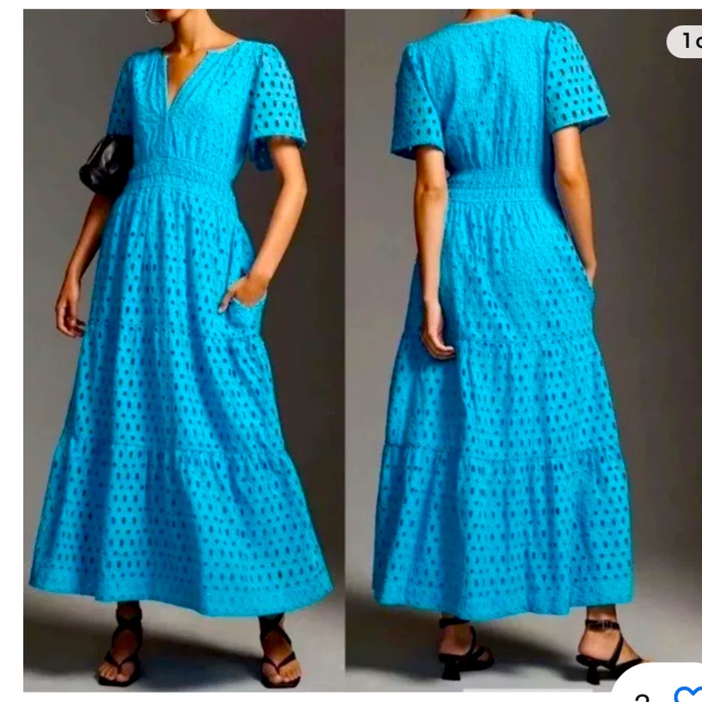 Anthropologie Somerset Dress in turquoise eyelet. Size Medium.